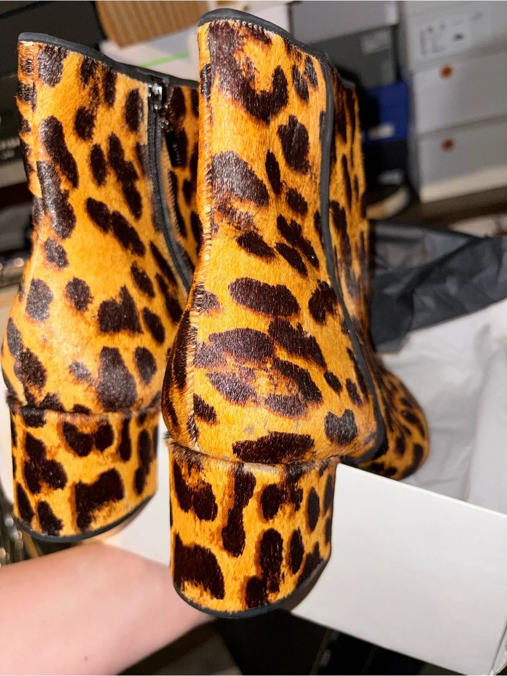 SCHUTZ Leopard Print Ankle Boots in Orange and Brown 120